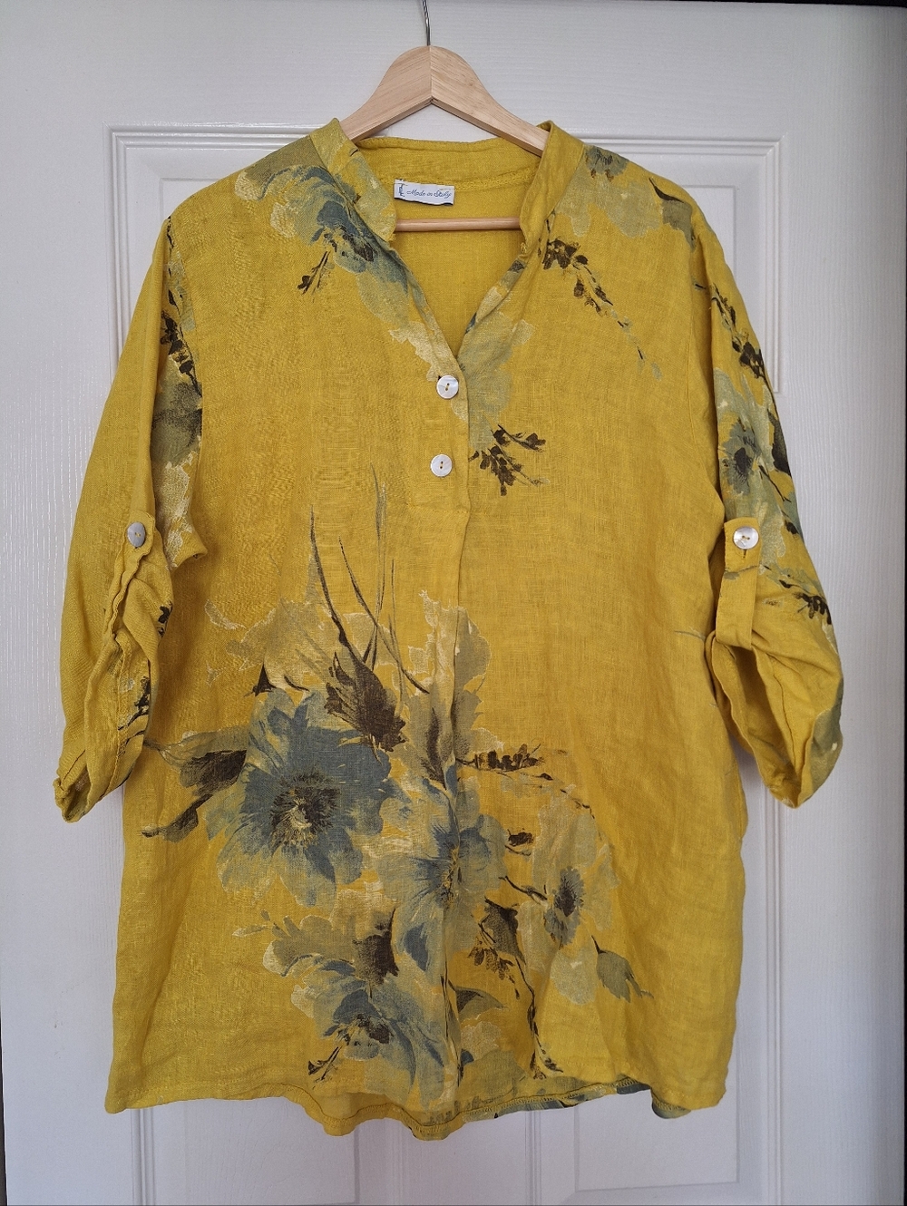 🌿 Made in Italy 100% Linen Floral Tunic | Yellow | OS 🌻